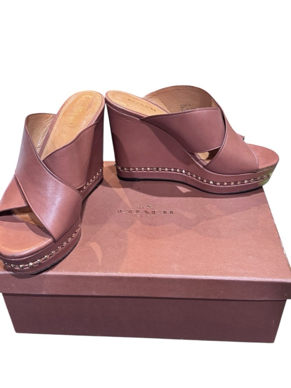 Coach Emily Wedge Slide Sandals in box - Picture 3 of 13